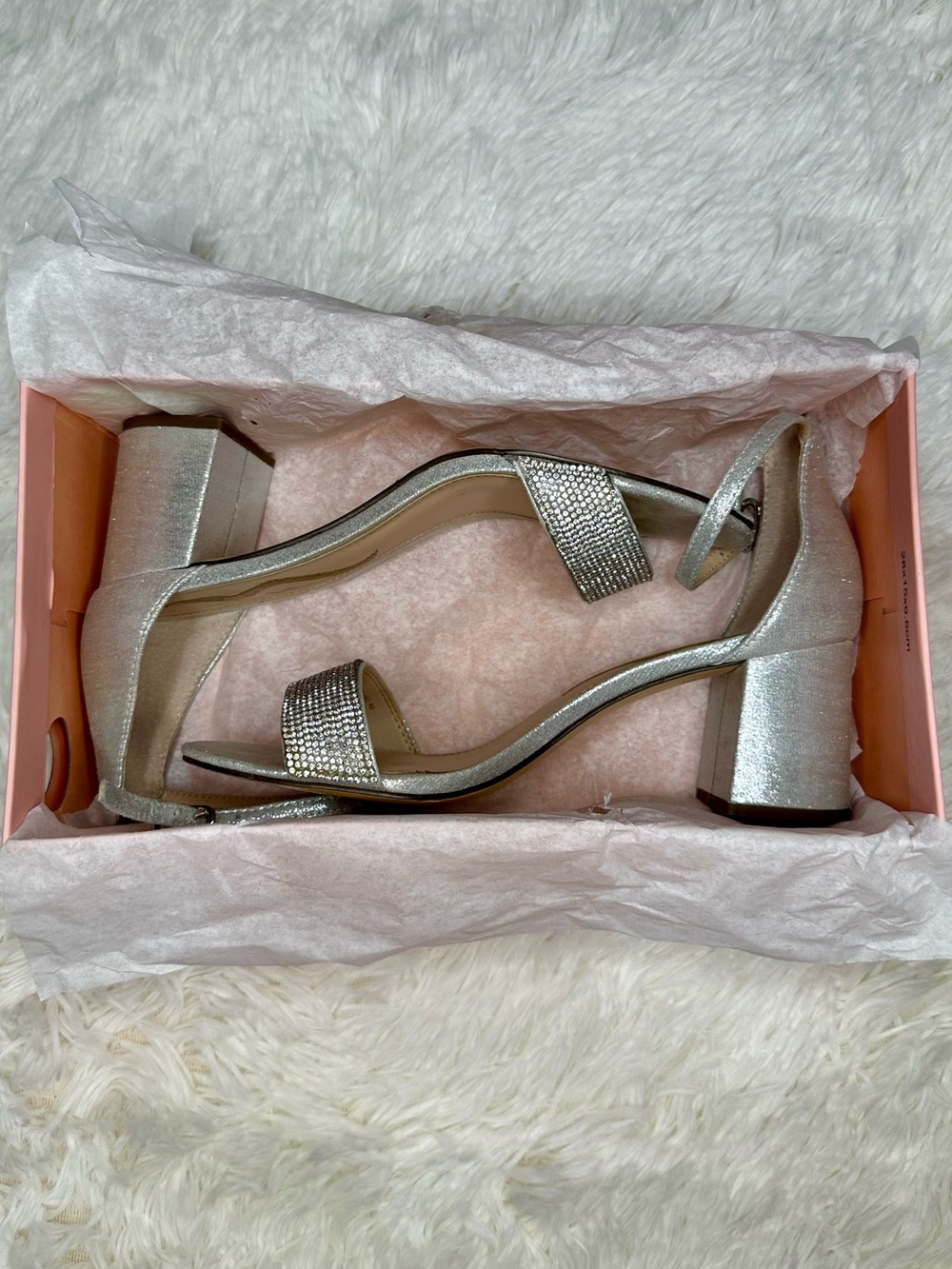 Nina Edria Silver Block Heel with Rhinestone Strap
